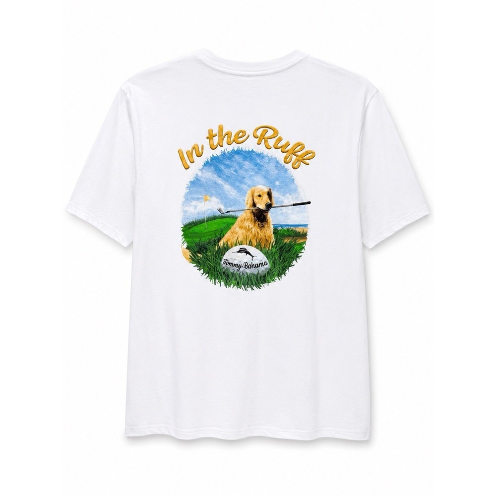 Tommy Bahama Men's XL White "In the Ruff" Dog Logo Graphic Crew Neck T-Shirt